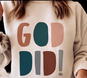 GOD DID!! Available in TShirt, Hoodie, Pullover, Denim Jacket, etc. All colors and sizes!!