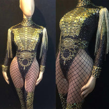 Load image into Gallery viewer, Sparkly Diamond Gold Sequin With Tassels  Jumpsuit (One-Size)