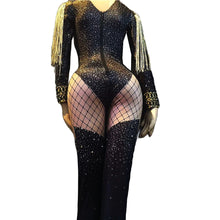 Load image into Gallery viewer, Sparkly Diamond Gold Sequin With Tassels  Jumpsuit (One-Size)