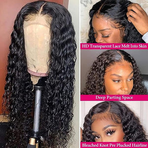 Deep Wave Lace Front Wigs Human Hair 4x4 HD Transparent Lace Closure Wig -Glueless 180% High Density Human Hair Wigs Pre Plucked with Baby Hair (20 inch)