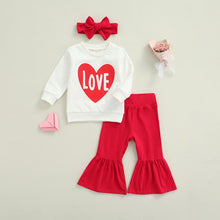 Load image into Gallery viewer, Kiddos LOVE LETTERS 3-Piece Set (Includes: Pullover Sweatshirt, High Bell Bottomed Pants and Headband)