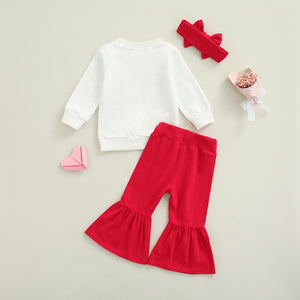 Kiddos LOVE LETTERS 3-Piece Set (Includes: Pullover Sweatshirt, High Bell Bottomed Pants and Headband)