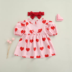 I LOVE YOU - Heart Printed Puffy Sleeved Dress
