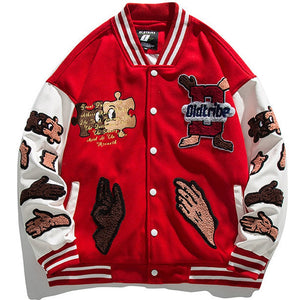 Patchwork  Embroidered Varsity Jacket (Available in Red and Black)