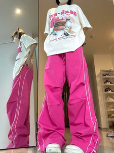 Hip Hop Y2K Pink Baggy Track Pants (Various Styles Available - Size S-XXL)