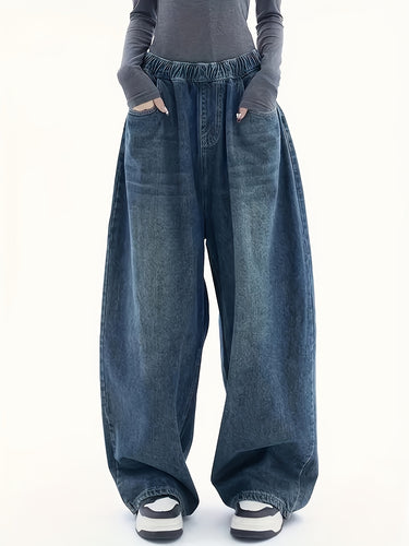 Elastic Waistband Loose Wide Leg Jeans