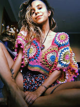 Load image into Gallery viewer, Bohemian Knitted Crochet Crop Sweater