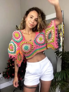 Bohemian Knitted Crochet Crop Sweater