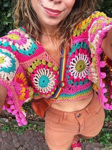 Bohemian Knitted Crochet Crop Sweater